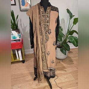 Tan and black salwar kameez Indian outfit